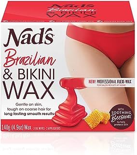Nad's Brazilian & Bikini Wax Kit, Strip Free Hard Wax, Intimate Waxing Kit, Includes 3 Wooden Spatulas, 3 x Oil Wipes & Hot Wax 140g