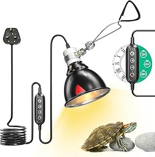 Reptile Heat Lamp, Reptile Dome Light Fixture with Timer, Tortoise Heat Lamp with Clamp,Terrarium Hood lamp for Reptile, Tortoise, Beard Dragon