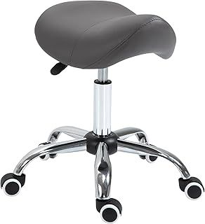 HOMCOM Cosmetic Stool 360° Rotate Height Adjustable Salon Massage Spa Chair Hydraulic Rolling Faux Leather Saddle Stool Mobility, Grey