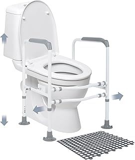 Toilet Safety Rail, Toilet Handles for Elderly Toilet Safety Frame with Adjustable Height and Anti-Slip mat Handrail Toilet Bars Toilet Rails for Elderly and Disabled Fit Most Toilets (200kg)