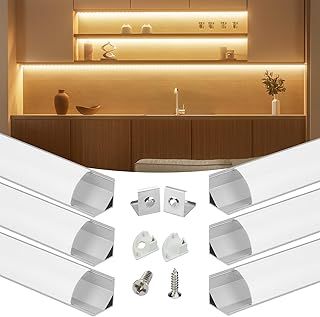 Muzata 6Pack 3.3FT/1M V Shape LED Profile with Milky White Cover Silver Aluminum Diffuser Channel LED Strip Light Diffuser Corner Lighting Easy Installation with Paper User Manual V1SW WW 1M
