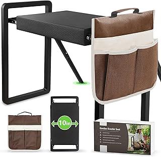 seasky Foldable Garden Kneeling and Seat, Anti-Tipping Gardener Stool Widened Thick Soft Kneeling Pad, Heavy Duty Gardening Stool with Garden Tool Bag, Gardening Gift (Black)