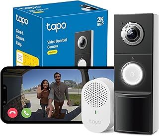 Tapo D235 2K 5MP Doorbell Camera Wireless 180°DFOV Ultra-Wide Video Doorbell Wireless or Wired,Battery 210 Day,Ring Chime Included,Head-to-Toe View IP66,TP-Link Free AI Detection,Alexa,No Monthly Fee