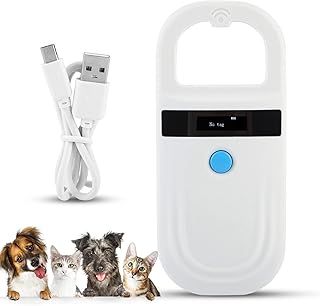 Pet Microchip Scanner, RFID EMID Reader 134.2kHz Rechargeable Animal Chip ID Scanner, Handheld RFID Reader for Animal/Pet/Dog/Cat with 128 Tag Information Storage