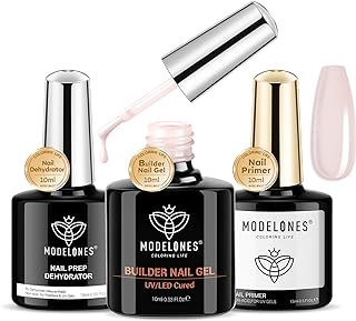 Modelones Pink Builder Gel with Nail Primer& Nail Dehydrator Set, Professional Nail Superior Bonding Primer Gel Builder for Nails, Hard Gel Strengthener Extension Builder Gel in a Bottle Gel Polish