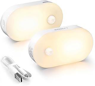 Lyridz Motion Sensor Night Light, Mini USB Rechargeable LED Night Light Kids, Stick on Anywhere Warm White Dimming Lighting for Corridor,Staircase,Bedroom,Children's Room,2 Pack