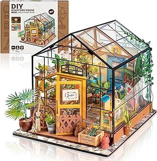 ROBOTIME DIY Doll House kit Cathys Flower House, Miniature Greenhouse Craft Kit for Adults, Mini Diorama Room with Furniture, Educational Toys