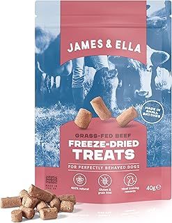 James & Ella Freeze-Dried Dog Treats (8 x 40g) ❘ Delicious Grass Fed Beef Freeze-Dried Dog Treats, Packed with Protein, Essential Oils & Minerals for Happy, Healthy Dogs, Lightweight & Gluten Free