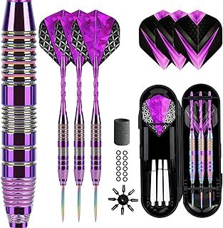 Darts with Metal Tip 24 g, Professional Steel Darts with Metal Tip, Steel Darts Set, Steel Tip Darts, Set of 3 Aluminium Shaft and Extra 3 Dart Flights
