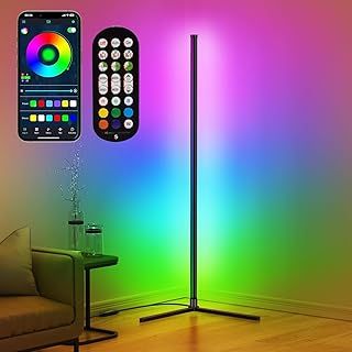riyo Led Floor Lamp, RGB Corner Floor Lamp with APP and Remote Control, 16 Million Colors & 68+ Scene Color Changing Ambience Light with Music Sync for Living Room, Bedroom, Gaming Room