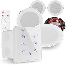 Power Dynamics 4x MSLP50 Marine ceiling speakers, Weatherproof Ceiling Speakers with A100W White Wall Amplifier – Bluetooth Ceiling Speaker Kit for Outdoor Ceiling Speakers and Bathroom Installations