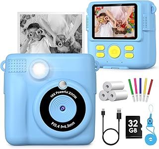 Gofunly Kids Camera Instant Print,1080P Digital Instant Camera for Kids, 32GB Card, 3 Rolls Print Paper, Birthday Gifts Childrens Selfie Toys for Boys Girls Age 3-12,Blue