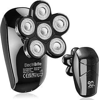 Head Shavers for Men, ElectriBrite Upgrade 5-in-1 Bald Head Shaver Cordless LED Mens Electric Shavers IPX7 Waterproof Wet Dry Rotary Shaver Grooming Kit with Beard Clippers, Type-C Charge (Black)