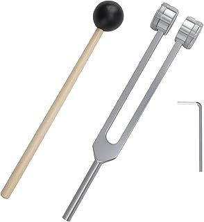 128hz Tuning Fork Hammer Aluminum Alloy Medical Non-Magnetic Body Weighted Tuning Fork + Wood Hammer for DNA Repair Healing Sound Therapy Balancing Healers Vibration Accurate Frequency (Silver)