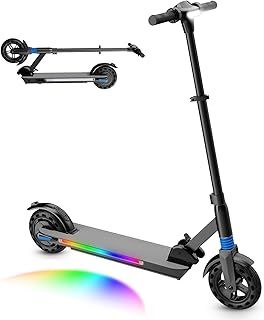 Electric Scooter for Children Aged 8-12 Years, 8'' Foldable Electric Scooters with Colourful Rainbow Light, 25 km Range, LED Display, Adjustable Speed, Gift for Kids and Teenagers