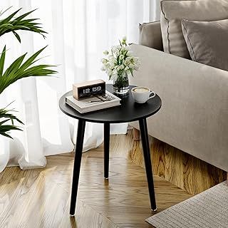 APICIZON Black Side Table, Round Coffee Table, Small End Table for Living room, Bedroom, Small Space, Wooden Bedside Table, Easy Assemble, 42(D) x 51(H) cm