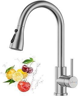 APPASO Kitchen Taps with Pull Out Spray, Kitchen Sink Mixer Tap 360° Swivel, Kitchen Mixer Tap with 3 Spary Modes, Mixer Tap for Kitchen, Kitchen Tap Brushed Stainless Steel-Double Broom