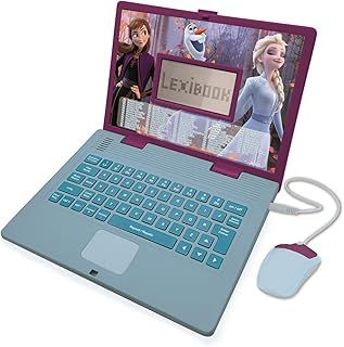 LEXIBOOK - Disney Frozen 2 - Educational and bilingual laptop Spanish/English - Toy for girls with 124 Learning Activities, Games and Music with Elsa and Anna - Blue/Purple