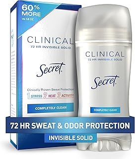 Secret Clinical Strength Deodorant and Antiperspirant for Women, Invisible Solid, Completely Clean, 2.6 Oz.