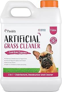 Pawbits Artificial Grass Cleaner For Dogs & Pets 1L – Super Concentrated make 30L of Disinfectant & Deodoriser for Dog & Pet Urine, Deposits, Moss and Algae - Grass Scented Lawn Odour Eliminator