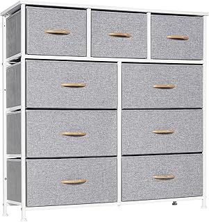 LYNCOHOME Chest of Drawer Bedroom, 9 Drawers Dresser with Deep and Large Drawers, Fabric Storage Drawers Easy to Assemble, for Bedroom, Kids room, Living room, Closet