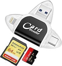 Multi-Port 4 in1 Universal SD TF Card Reader, SD Card Reader for iPhone, SD/Micro SD Memory Card Reader, USB 3.0 External Card Readers, Micro SD Card Camera Memory Card Reader