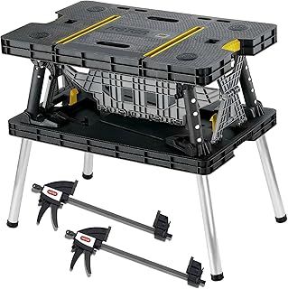 Keter Folding Work Table, Portable Workbench w/ 12" Clamps for Garage/Wood Shop