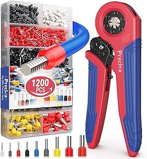 Preciva 0.08-10mm² Crimping Tool Set with 1200pcs Cable Connectors, Red and Blue Ferrule Crimping Tool, Auto-adjustable Hexagon Ratchet Bootlace Ferrules Crimper Electrician Tool
