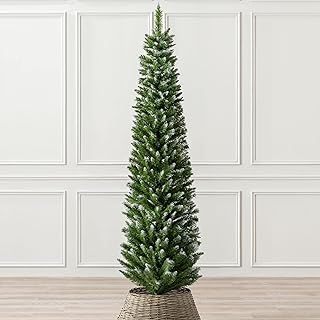 CHRISTOW Frosted Pencil Christmas Tree 6ft, Artificial Slim Snowy Spruce, Indoor Home Xmas Decoration, Natural Looking Dual Tone PVC Needles, Easy Assembly with Stand (tree skirt not included)