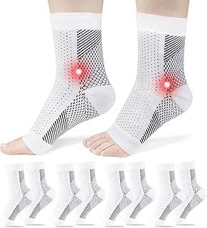 ACWOO Plantar Fasciitis Socks, 4 Pairs Neuropathy Socks Ankle Compression Socks for Women Men, Breathable Anti-Slip Ankle Support Brace Wide Calf Compression Socks for Pain Relief, Flying, Running