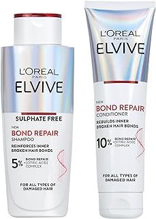 L’Oreal Paris Elvive Bond Repair Routine Set for Damaged Hair, Shampoo 200ml and Conditioner 150ml, Deep Intensive Hair Repair Treatment, Rebuild Broken Hair Bonds