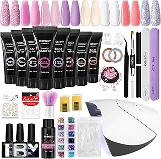 PHOENIXY Poly Nail Gel Kit, 8 Colours 15ml Poly Nail Gel Set with 36W UV/LED Nail Lamp Poly Nail Builder Extension Gel Starter Set Professional Nail Art at Home Gift for Women