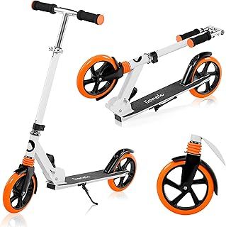 Lionelo Luca Scooter Lightweight only 4kg Foldable and ShockResist for Kids and Teens up to 100kg (220 LBS) Adjustable Handlebar Heights, Non-Slip Platform Rear Brake 20cm (8'') wheels