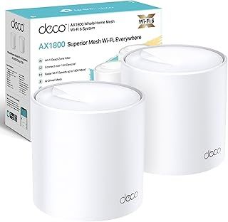 TP-Link Deco X20 AX1800 Whole Home Mesh Wi-Fi 6 System, AI-Driven Mesh, Up to 4,000 sq ft Coverage, 1 GHz Quad-Core CPU, Compatible with Amazon Alexa, With TP-Link HomeShield's kit, Pack of 2 , White