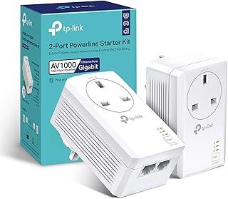 TP-Link TL-PA7027P KIT Passthrough Powerline Adapter Kit, 2-Port Gigabit WiFi Extender, Speed Up To 1000 Mbps, HD & 3D & 4K Video Streaming and Online Gaming, No Configuration required, UK Plug