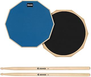 Donner Drum Practice Pad，12 Inches Silent Practice Drum Pad 2-Sided With Drum Sticks，Blue