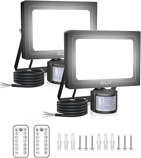 CLY 25W Security Lights Outdoor Motion Sensor, 2100 Lumen IP66 Waterproof Outside Light with Remote Control 6500K Motion Sensor Flood Light, LED Outdoor Lights for Backyard, Garden, Doorway, Garage 2P
