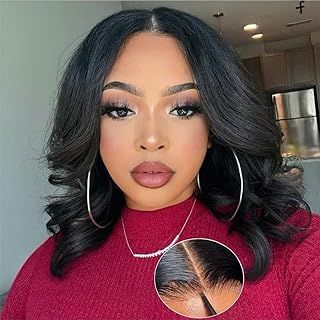 Glueless Wig Human Hair, Wigs for Women Human Hair 180% Density Lace Front Wig Body Wave Bob Real Hair Wigs for Black Women 4X4 Pre-Cut Lace Wear Go Glueless Wig 10 Inch.