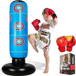 FOYOCER Punching Bag Kids with Boxing Gloves 160cm Inflatable Boxing Bag for Kids 3-12 Fun and Safe Exercise Toy for Home Play for Boys & Girls BPA-free 2024 New