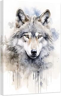 CCWACPP Wolf Canvas Wall Art Watercolor Animal Pictures Abstract Wildlife Portrait Painting for Living Room Bedroom Office Home Wall Decor Framed (30.00 x 45.00 cms)