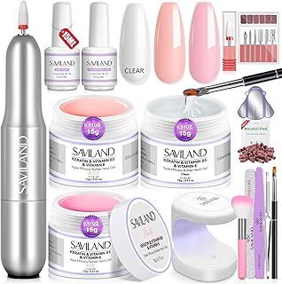 Saviland Builder Nail Gel Kit – 3PCS Sculpture Builder Gels for Nails Clear Pink Nudes Hard Gel Nail Lamp Nail Drill Kit Nail Form Nail Strengthener Builder Gels Nail Kit for Nail Extension