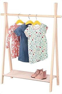 Kids Pine Wood Clothes Rails for Girls, Boys & Baby Nursery - Mini Coat Stand w/Canvas Shoe Rack - Childrens Wardrobes for Bedroom Storage