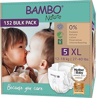 Bambo Nature Premium Eco Nappies, Size 5 (27-40lb/12-18kg), Junior, 132PK, Eco-Labelled Nappies, Enhanced Leakage Protection, Secure and Comfortable Baby Nappy