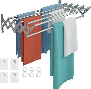 Wuciray Wall Clothes Drying Towel Rack Wall Mounted Drying Rack Towel Rail Extendable Stainless Steel 80cm Rail Towel Bathroom Storage Holder Space Saving Clothes Airer Indoor or Outdoor