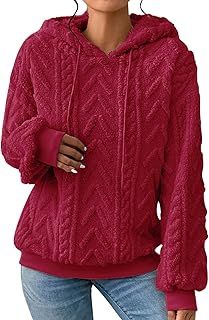 Womens Solid Teddy Fleece Hoodies Plus Size Plush Spliced Thickened Hoodie Long Sleeves Pullover Sweatshirts Winter Autumn Essentials Sweater Top