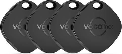 VOCOlinc Key Finder, 4 Pack Smart Air Tag Tracker, Compatible with Apple Find My App (iOS Only, not Support Android), Battery Replaceable, Blueooth Item Locator for Keys, Luggage,Suitcase,Bag, Black