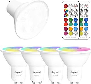 Jayool GU10 LED Bulbs, Dimmable 5W Colour Changing Spot Light Bullb with Remote, RGB + Daylight White, Timer, 45° Beam Angle (Pack of 4)