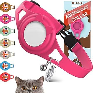 Hypoallergenic Apple Airtag Cat Collar, Lightweight Cat Tracker Collar with Airtag Holder and Bell. Cat tracker GPS collar for small cats. Pet tracker for cats.