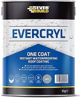 Everbuild Evercryl One Coat Instant Waterproofing – Suitable for Roofs, Gutters and Gulleys – Grey – 5kg