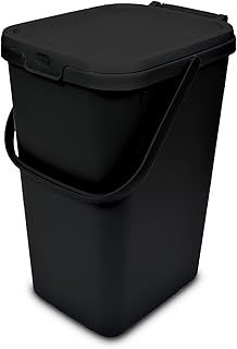 Addis 519282 Kitchen Recycling & General Storage bin 18 litres Stackable Food Waste Organiser Caddy with Clip lock lid & carrying Handle,Eco Black
